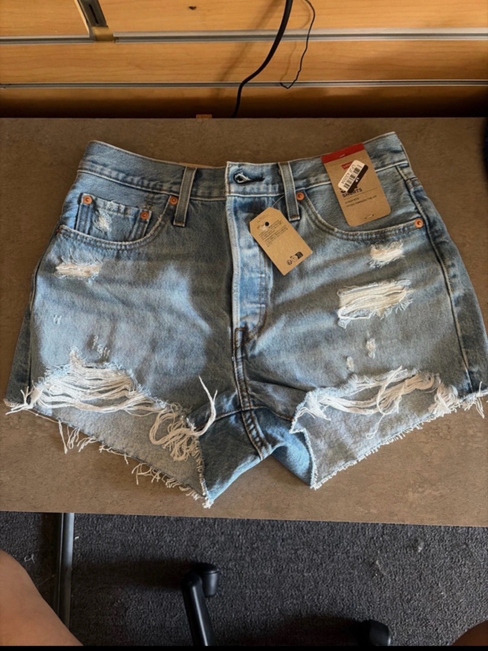 Levi's Light Blue Distressed High-Rise Jean Shorts